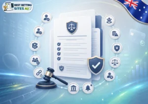 Terms and Conditions for an Australian betting review site with legal documents, 18+ icon, rules checklist, external links, and liability limits